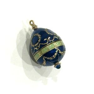 Gavaros Blue Enamel Egg Pendant with Gold Accent